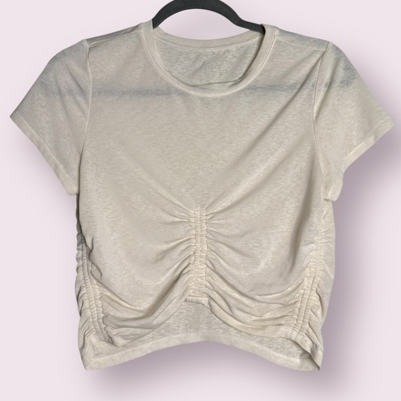 Free People Movement Ivory White Short Sleeve Crop Top - Picture 1 of 7